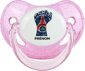 Force Paris saint-germain + prénom : Sucette Rose à paillette embout physiologique