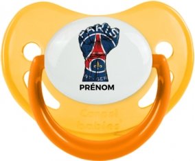 Force Paris saint-germain + prénom : Sucette Jaune phosphorescente embout physiologique