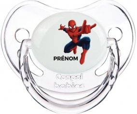 Spiderman + prénom : Sucette Transparent classique embout physiologique