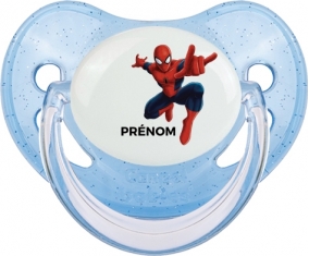 Spiderman + prénom : Sucette Bleue à paillette embout physiologique