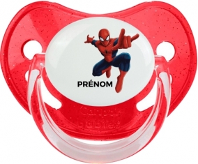 Spiderman + prénom : Sucette Rouge à paillette embout physiologique