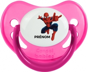Spiderman + prénom : Sucette Rose phosphorescente embout physiologique