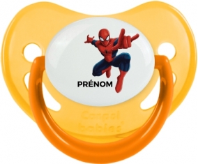 Spiderman + prénom : Sucette Jaune phosphorescente embout physiologique