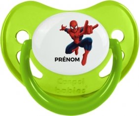 Spiderman + prénom : Sucette Vert phosphorescente embout physiologique