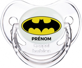 Batman + prénom : Sucette Transparent classique embout physiologique
