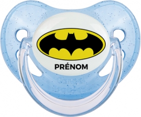 Batman + prénom : Sucette Bleue à paillette embout physiologique