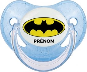 Batman + prénom : Sucette Bleue à paillette embout physiologique