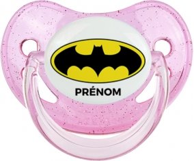 Batman + prénom : Sucette Rose à paillette embout physiologique