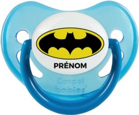 Batman + prénom : Sucette Bleue phosphorescente embout physiologique