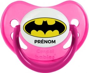 Batman + prénom : Sucette Rose phosphorescente embout physiologique