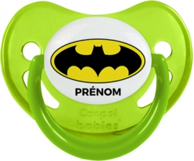 Batman + prénom : Sucette Vert phosphorescente embout physiologique