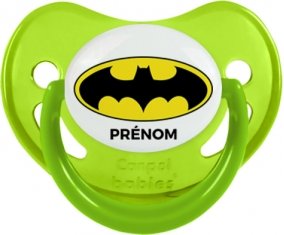 Batman + prénom : Sucette Vert phosphorescente embout physiologique