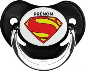 Superman + prénom : Sucette Noir classique embout physiologique