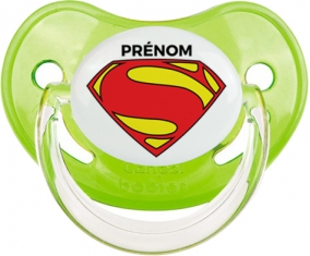 Superman + prénom : Sucette Vert classique embout physiologique