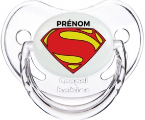 Superman + prénom : Sucette Transparent classique embout physiologique