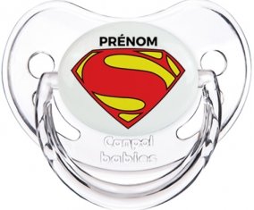 Superman + prénom : Sucette Transparent classique embout physiologique