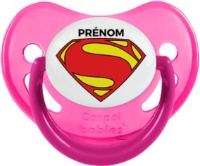 Superman + prénom : Sucette Rose phosphorescente embout physiologique