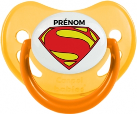 Superman + prénom : Sucette Jaune phosphorescente embout physiologique