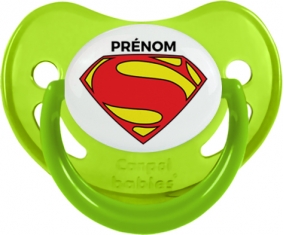 Superman + prénom : Sucette Vert phosphorescente embout physiologique
