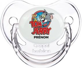 Tom & Jerry + prénom : Sucette Transparent classique embout physiologique