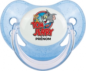 Tom & Jerry + prénom : Sucette Bleue à paillette embout physiologique