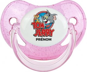Tom & Jerry + prénom : Sucette Rose à paillette embout physiologique