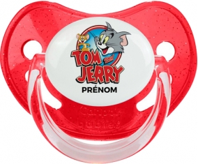 Tom & Jerry + prénom : Sucette Rouge à paillette embout physiologique