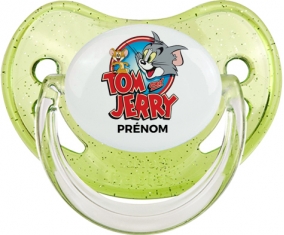 Tom & Jerry + prénom : Sucette Vert à paillette embout physiologique