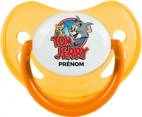Tom & Jerry + prénom : Sucette Jaune phosphorescente embout physiologique