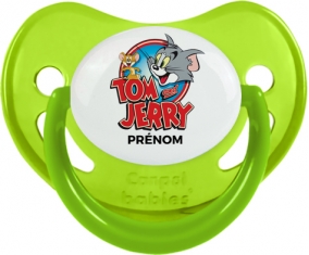 Tom & Jerry + prénom : Sucette Vert phosphorescente embout physiologique