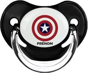 Captain america + prénom : Sucette Noir classique embout physiologique