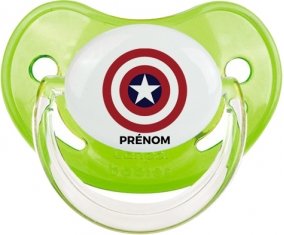 Captain america + prénom : Sucette Vert classique embout physiologique