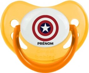 Captain america + prénom : Sucette Jaune phosphorescente embout physiologique