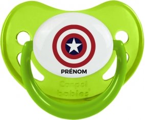 Captain america + prénom : Sucette Vert phosphorescente embout physiologique