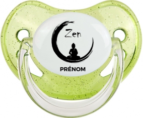 Zen méditation + prénom : Sucette Vert à paillette embout physiologique