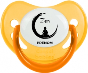 Zen méditation + prénom : Sucette Jaune phosphorescente embout physiologique