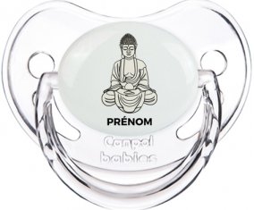 Bouddah méditation style 1 + prénom : Sucette Transparent classique embout physiologique