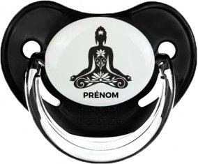 Bouddah méditation style 2 + prénom : Sucette Noir classique embout physiologique