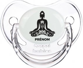 Bouddah méditation style 2 + prénom : Sucette Transparent classique embout physiologique