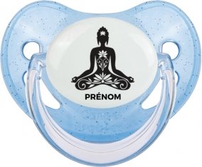Bouddah méditation style 2 + prénom : Sucette Bleue à paillette embout physiologique