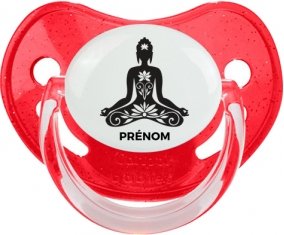 Bouddah méditation style 2 + prénom : Sucette Rouge à paillette embout physiologique