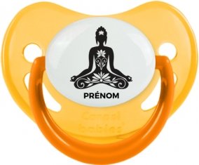 Bouddah méditation style 2 + prénom : Sucette Jaune phosphorescente embout physiologique