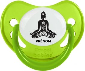 Bouddah méditation style 2 + prénom : Sucette Vert phosphorescente embout physiologique