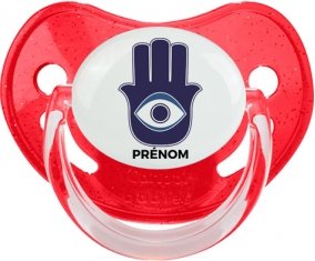 Main de Fatma + prénom : Sucette Rouge à paillette embout physiologique