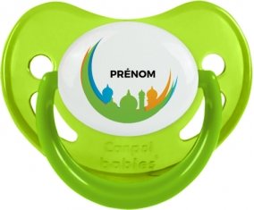 Mosqué Islam + prénom : Sucette Vert phosphorescente embout physiologique