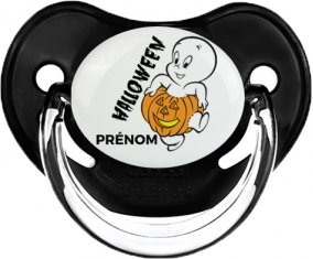 Halloween casper + prénom : Sucette Noir classique embout physiologique
