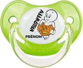 Halloween casper + prénom : Sucette Vert classique embout physiologique