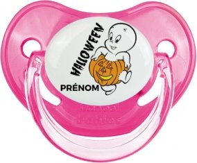 Halloween casper + prénom : Sucette Rose classique embout physiologique