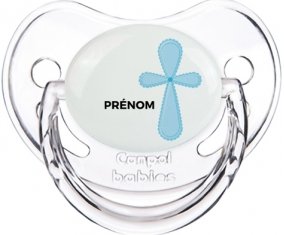 It's a girl croix rose + prénom : Sucette Transparent classique embout physiologique