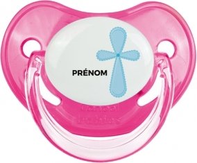 It's a girl croix rose + prénom : Sucette Rose classique embout physiologique